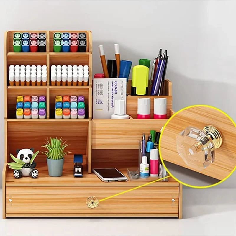 Organizador de Escritorio de Madera con Cajón