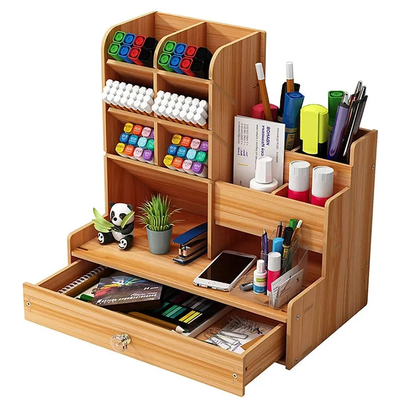 Organizador de Escritorio de Madera con Cajón