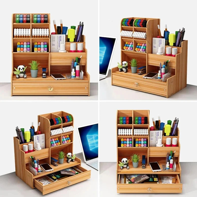 Organizador de Escritorio de Madera con Cajón