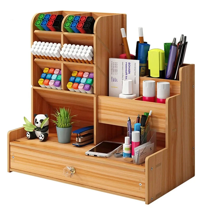 Organizador de Escritorio de Madera con Cajón