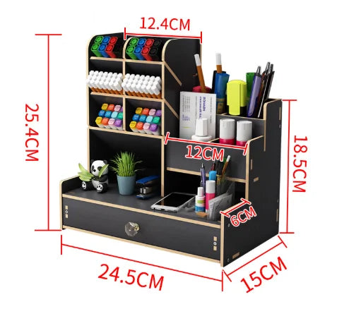 Organizador de Escritorio de Madera con Cajón